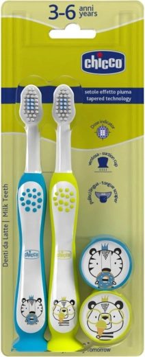 Chicco laste hambaharjade komplekt Hippo & Panda 3–6 a, 2 tk