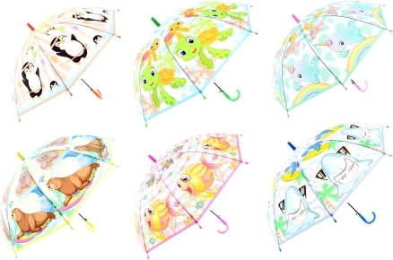 Kids automatic umbrella with cheerful animals, transparent dome