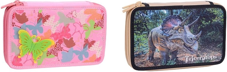 Double-deck school pencil case CONCORDE with dinosaur and butterfly motif