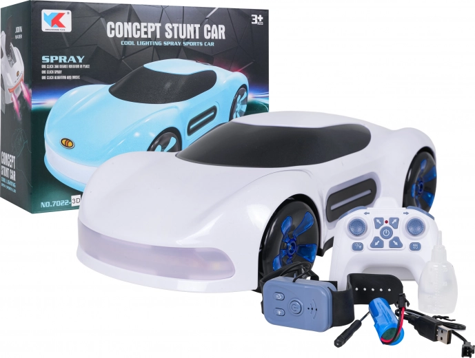 RC car with smoke effect, controlled by remote and watch – white