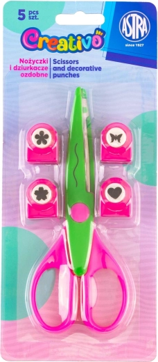 ASTRA Creativo Decorative Scissors and Punch Set, 5 pcs, Green and Pink