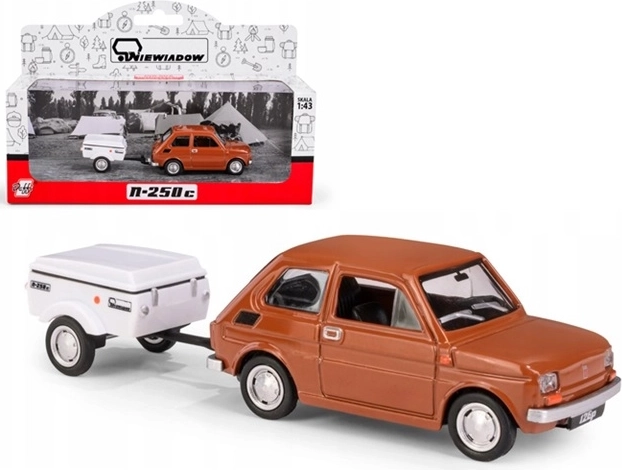 Fiat 126p koos Niewiadów N250C haagisega, lühike pruun mudel 1:43