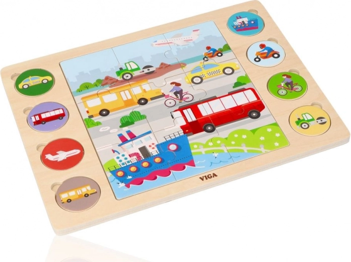 Wooden shadow-matching puzzle – vehicles, 17 pcs VIGA