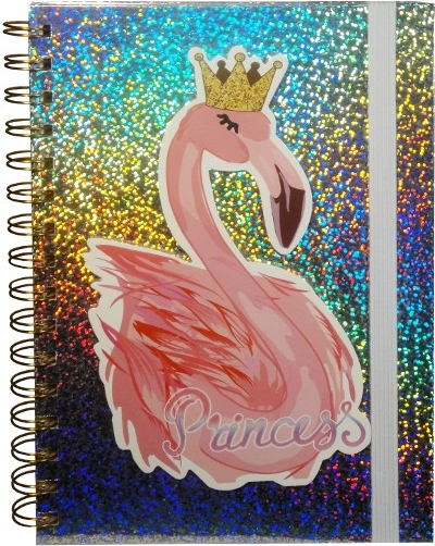 Holographic diary with flamingo and elastic band