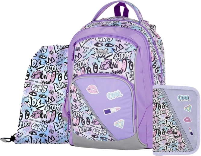 School Set 3 pcs OXY GO Funny Girl – backpack, pencil case and shoe bag