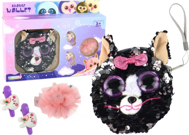 Girls' Set with Hair Clips and Kitty Purse