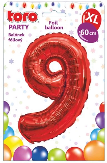 TORO XL Foil Balloon Number 9, 60 cm, Red