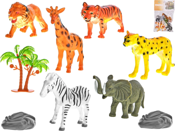 Safari Animal Set 10 cm, 6 pcs with accessories in bag