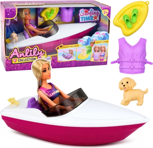 Anlily doll with motorboat and puppy – accessory set