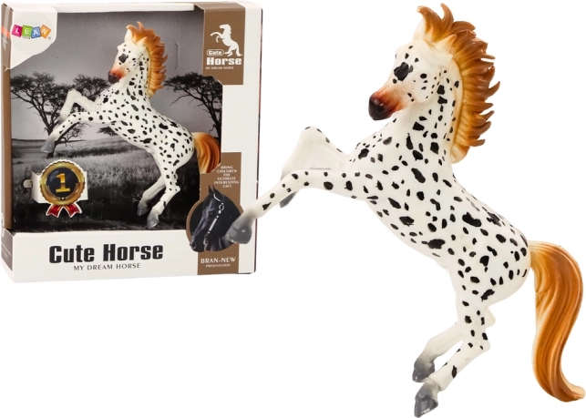 White spotted horse figurine – rearing horse for stable and farm play