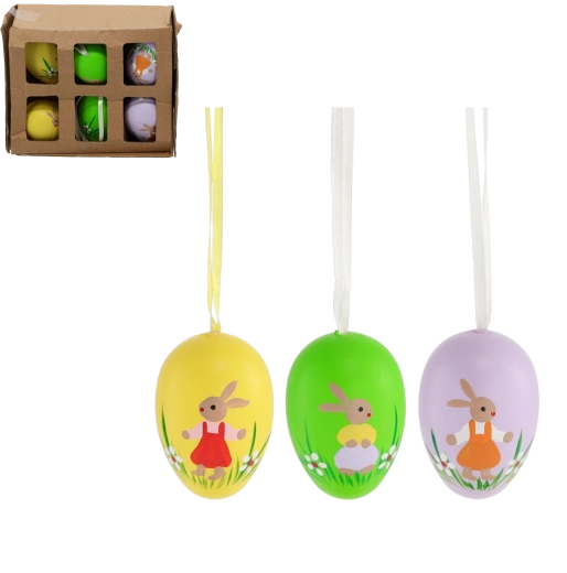 Easter hanging eggs with bunny, set of 6 pcs