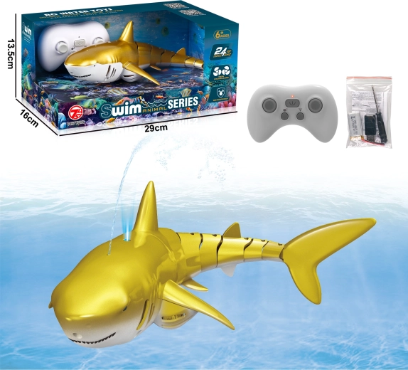 Sparkys remote-controlled shark with light and water fountain, gold