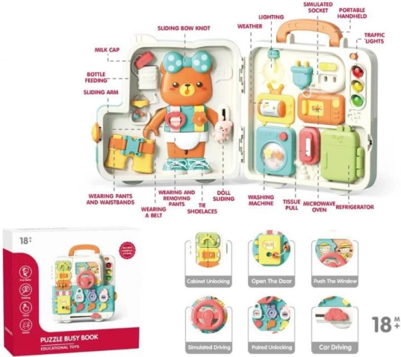 Manipulative Bear-Shaped Board – Wooden Educational Toy for Motor Skills Development