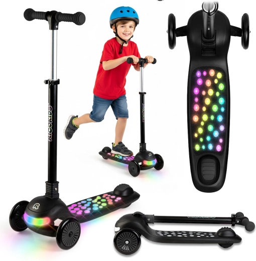 Ricokids Glowi laste kolmerattaline tasakaalutõukeratas LED-valgustusega – must