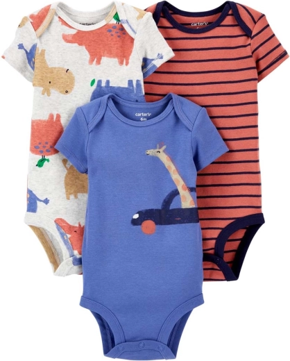 Carter’s baby short-sleeve bodysuits, brown-blue, 3 pcs (size 56)