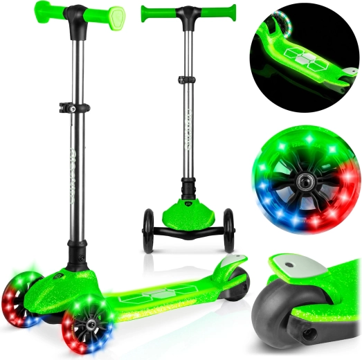RICOKIDS Jelly three-wheel kids’ balance scooter with light-up wheels – green