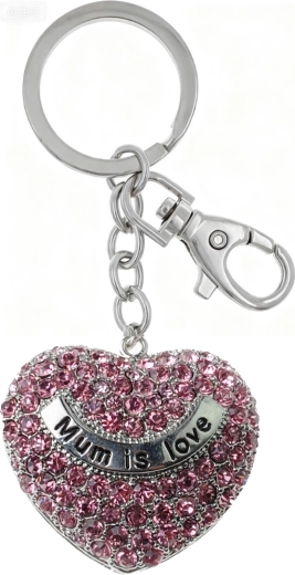 PINK Silver Heart Keychain