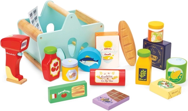 Le Toy Vani puidust ostukorv toiduainete ja skanneriga