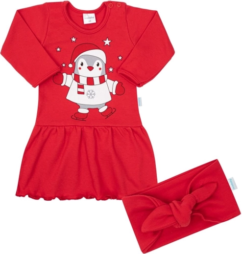 Baby cotton dress with headband NEW BABY Winter Penguin, size 74 (6–9 months)