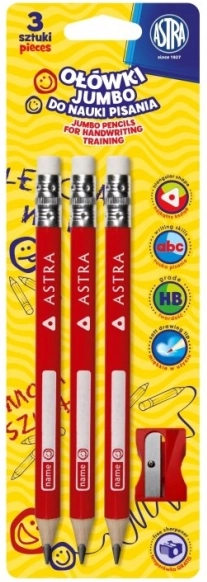 Astra Jumbo pliiats kirjutamise harjutamiseks lastele 3 tk