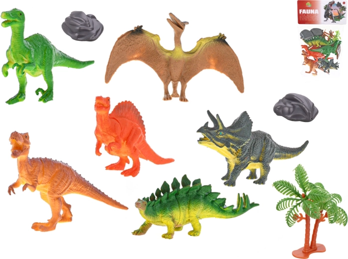 Dinosaur set 12–13 cm, 6 pcs with accessories in bag