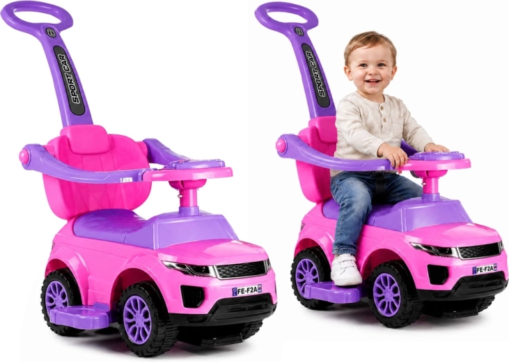 Laste roosa lükatav auto Sport Car juhtrauaga