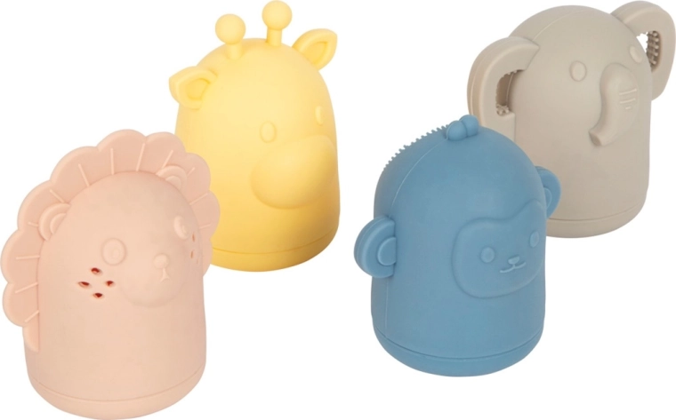 Laste veemänguasjade silikoonist komplekt small foot (lõvi, elevant, kaelkirjak, ahv)