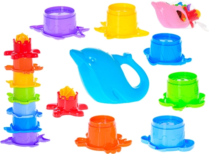 Sea Animals Stacking Pyramid with Dolphin Watering Can, 7 tiers, 28 cm