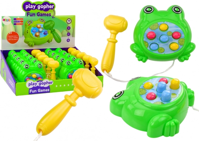 Mini Game Frog Whac‑A‑Mole with Tethered Hammer – Green
