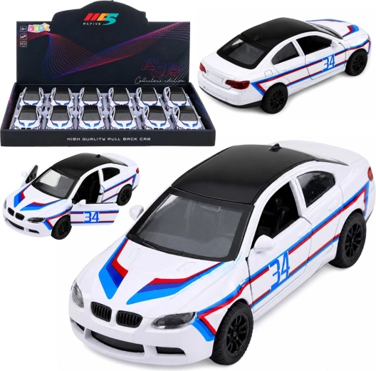 Metal sports pull-back car with opening doors, white 1:32 - 1 piece