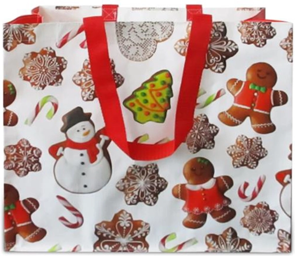 Jõuluteemaline ostukott piparkookide motiiviga 43 × 37 × 21,5 cm