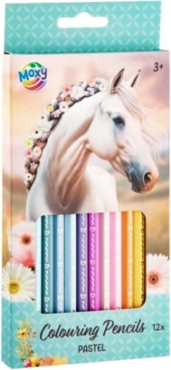 Pastel colored pencils with a white horse motif – set of 12 pcs