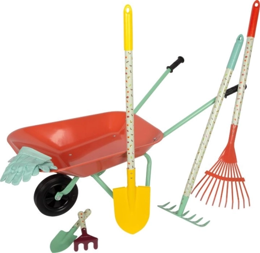 Large children's garden tool set with wheelbarrow