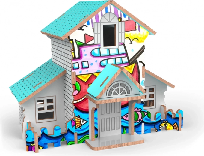 3D Wooden House – color-in puzzle
