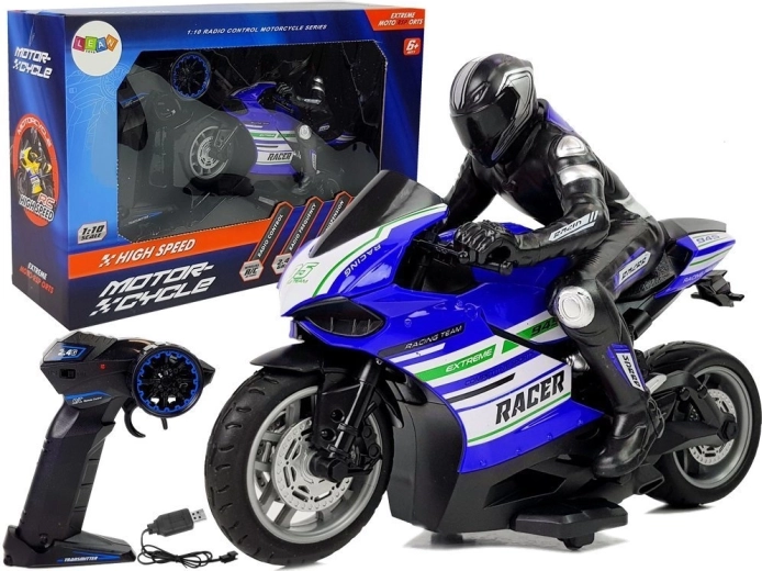 RC võidusõidumootorratas 2,4 GHz, ulatus 35 m, sinine