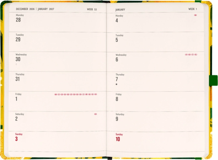 Two-week horizontal calendar layout for a clear overview