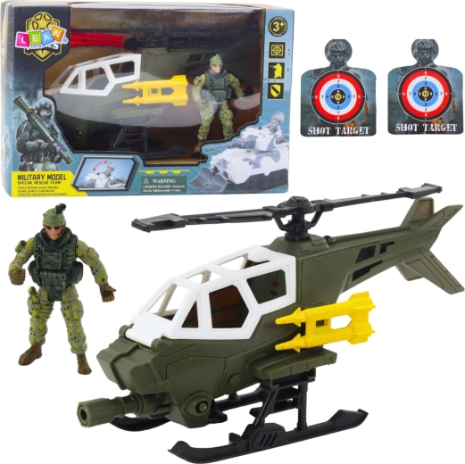 Sõjaväe helikopter koos sõduri figuuriga