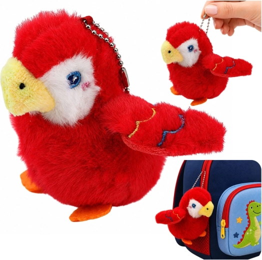 Plush parrot keychain with carabiner – red 9 cm - 1 piece