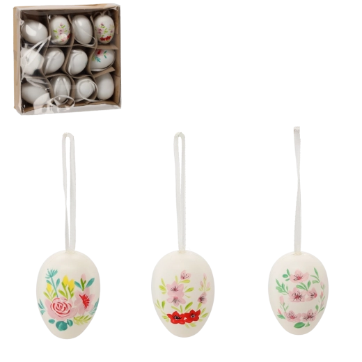 Set of Easter Eggs with Floral Hangers, 12 pcs
