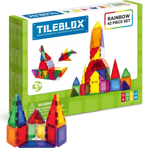 Magnetiline ehituskomplekt Tileblox – vikerkaare komplekt 42 tk