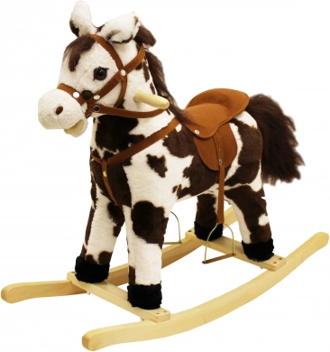 Rocking plush horse with sounds and movement, piebald