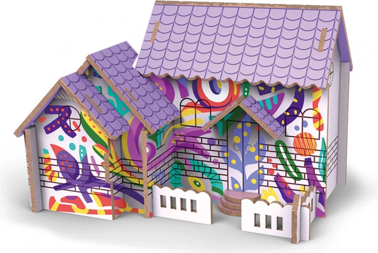 3D wooden puzzle house with paints