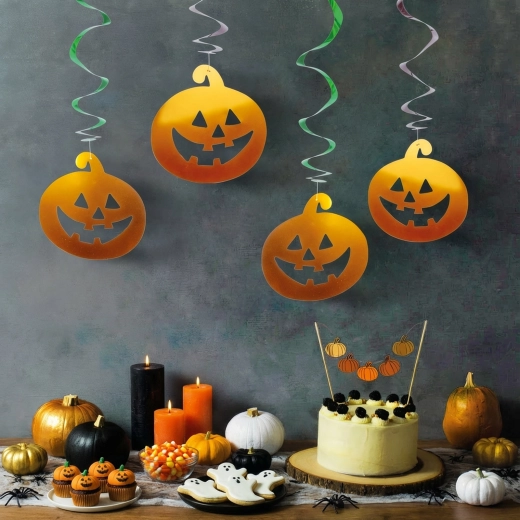 Rippuvate kõrvitsate ja kummitustega Halloweeni kaunistuste komplekt, 12 tk