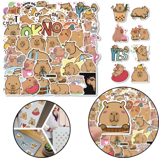 Capybara Sticker Set Material PET 6 Sheets 120 Pieces