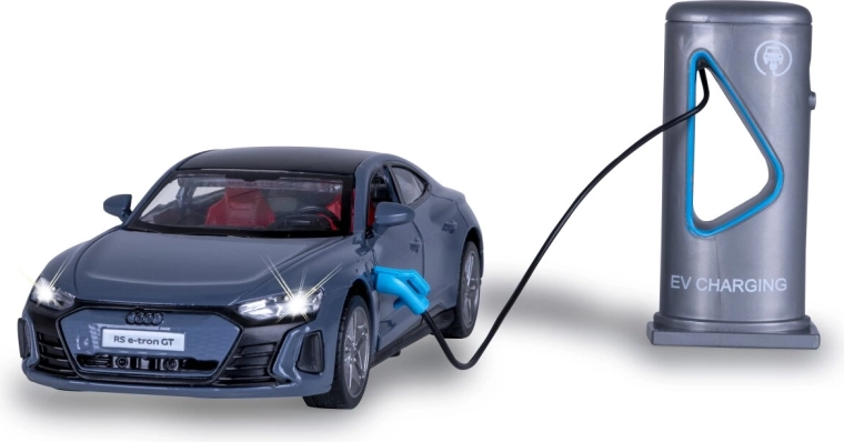 Audi RS e-troni GT metallmudel mõõtkavas 1:36 koos laadimisjaamaga