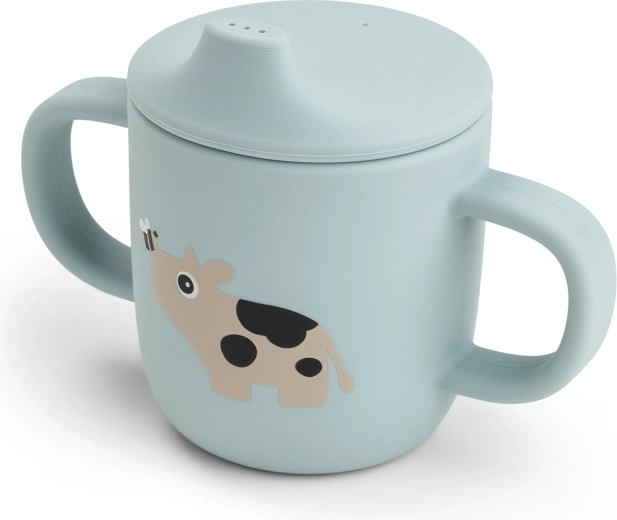 Done by Deer silicone sippy cup with spout and two handles Tiny farm, blue