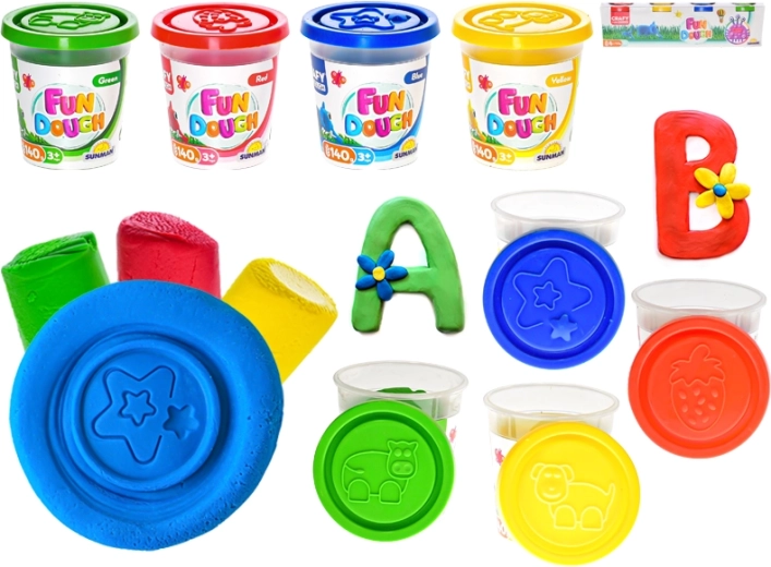 Creative modeling clay in cups 4×140 g with molds in the lids