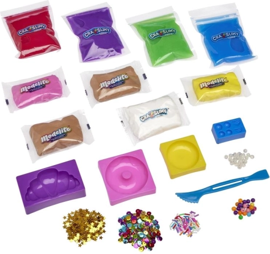Texture mix: glossy slime, marshmallow slime, and light modeling clay