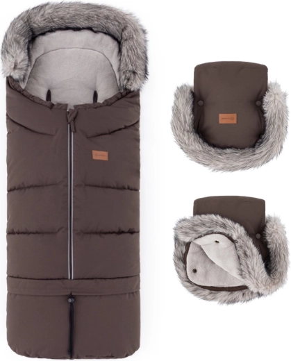 PETITE&MARS komplekt: talvine soojakott Arctic 4v1 + käru kindad Furry rich brown