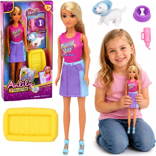 Anlily Doll with a Dog in a Protective Cone Collar and Accessories